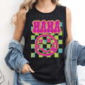 Retro Mama Crossed Eyes Smiley Blue and Yellow Checkered