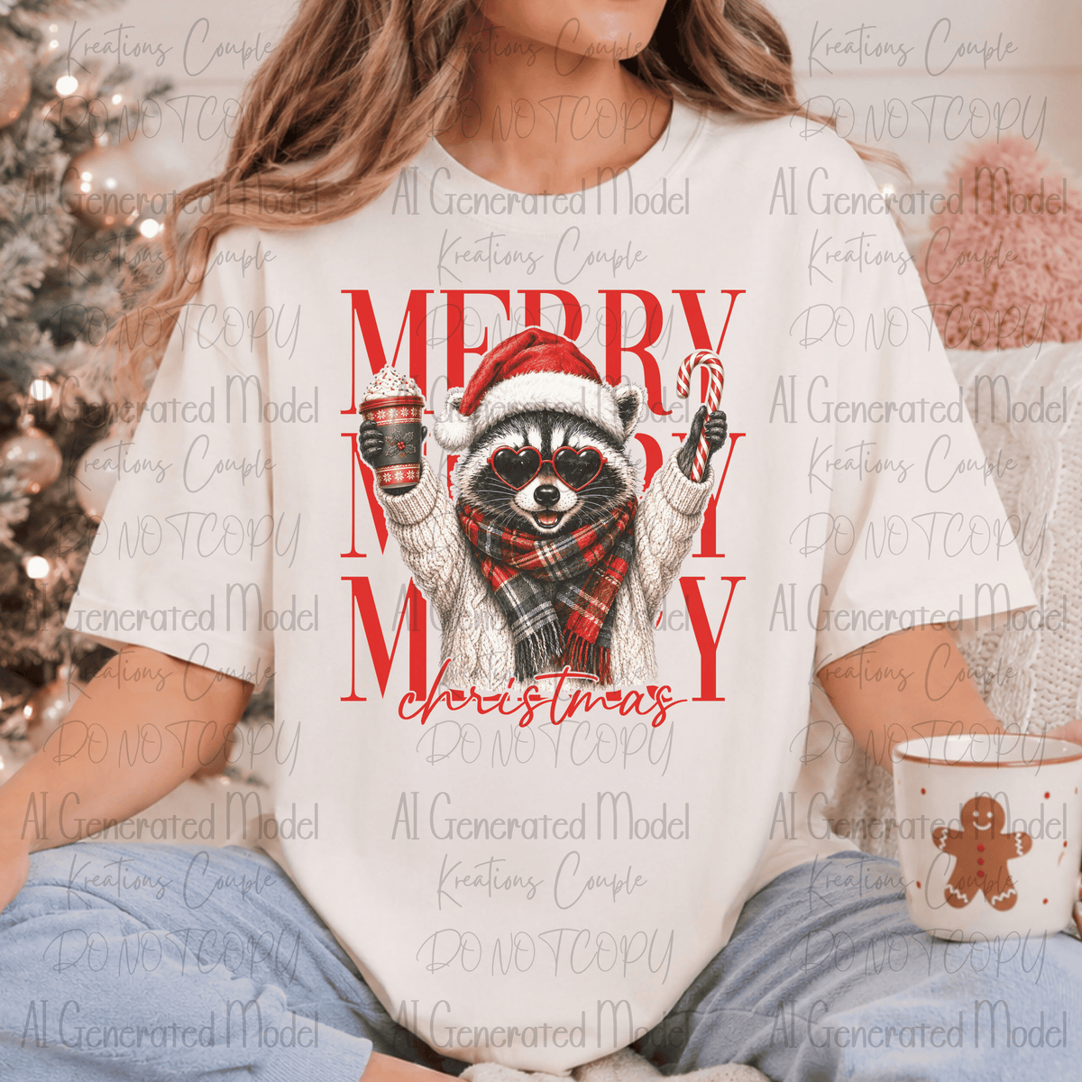Retro Merry Christmas Raccoon