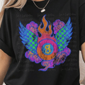 Retro Neon Eight Ball with Flames and Wings Distressed