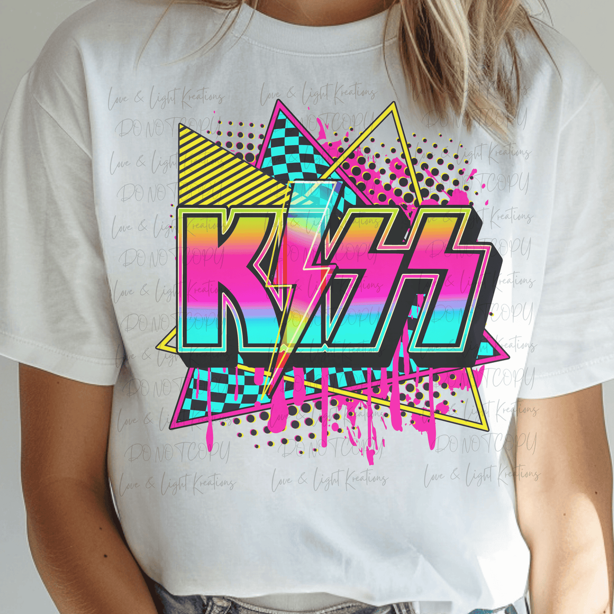 Retro Neon Kiss with Lightening Bolt