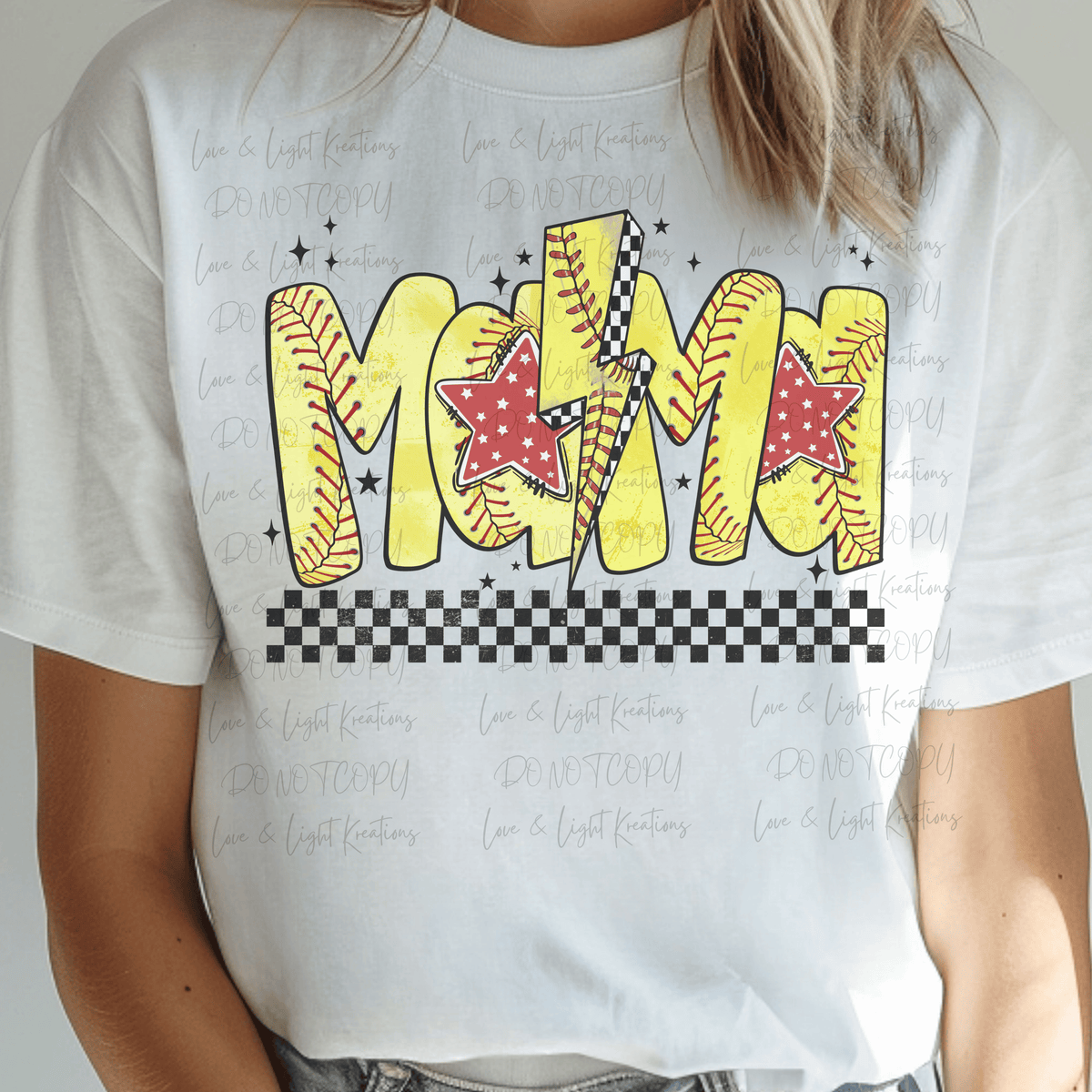 Retro Softball Mama with Lightening Bolt and Stars