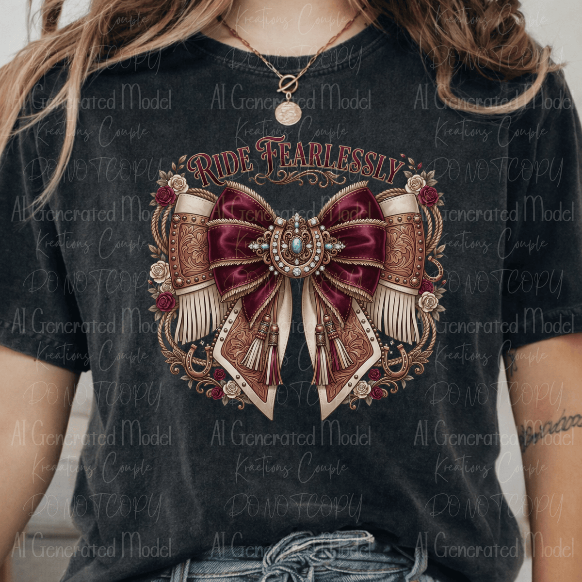 Ride Fearlessly Burgundy and Turquoise Bow