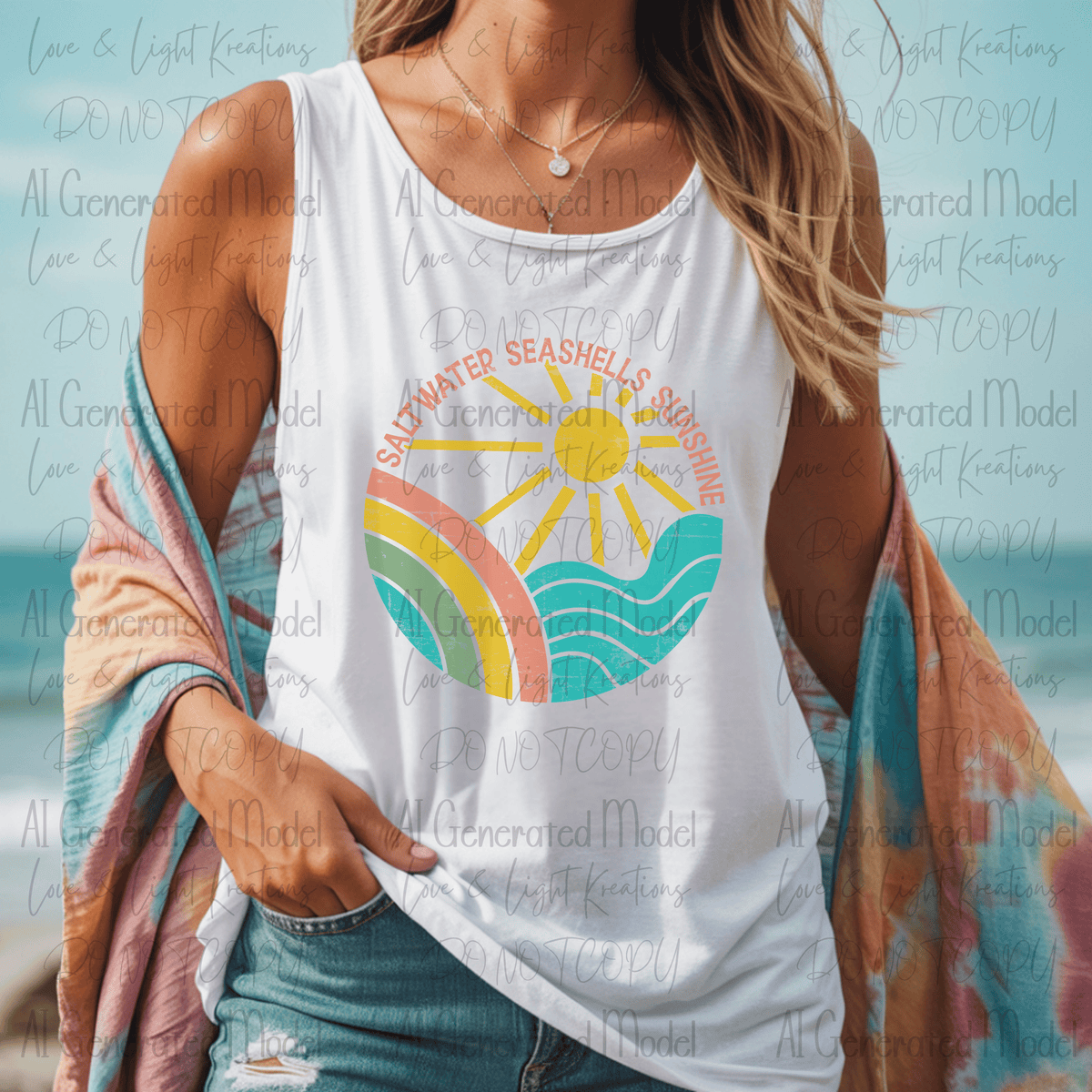 Salt Water, Seashells, Sunshine Rainbow, Waves, and Sun