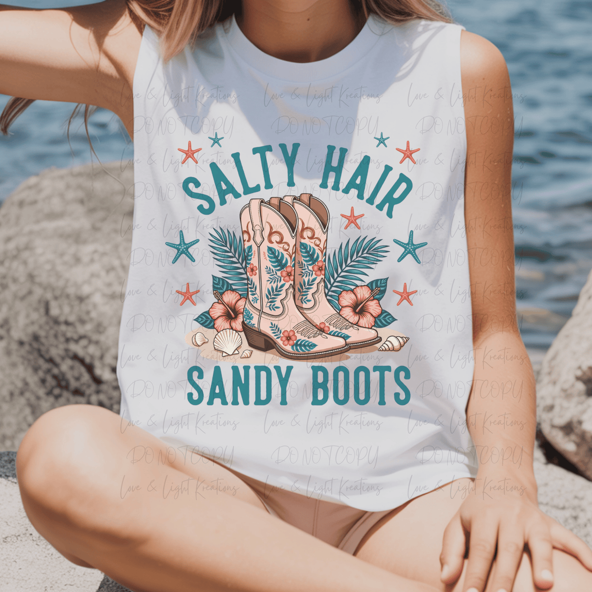 Salty Hair Sandy Boots with Beach Themed Boots and Florals
