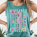 Seahorse Florals and Bright Colors with Blue Stripes