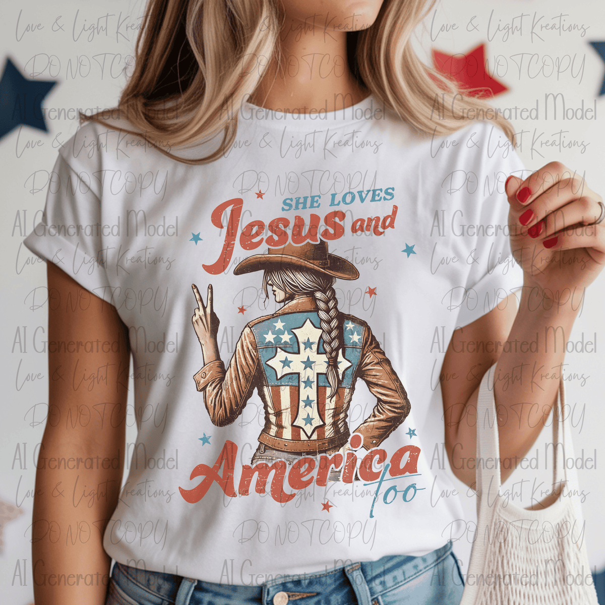 She Loves Jesus and America Too Cowgirl with Cross and Flag Jacket