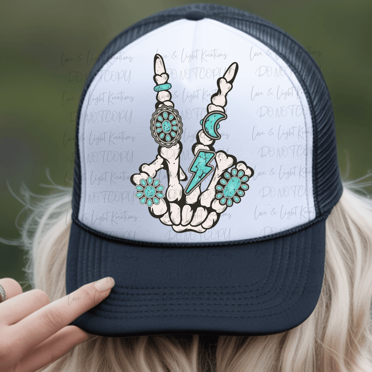 Skeleton Hand with Teal Jewelry Edgy Western