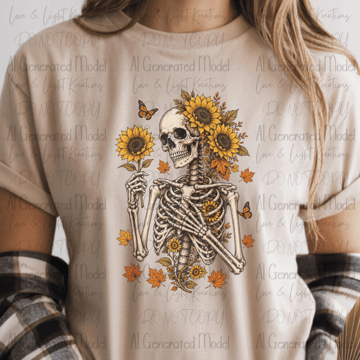 Skeleton Sunflowers Leaves Butterfly