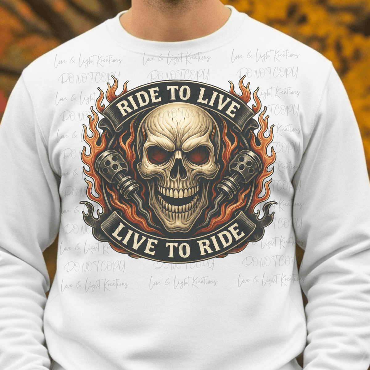 Skull Ride to Live Live to Ride with Flames