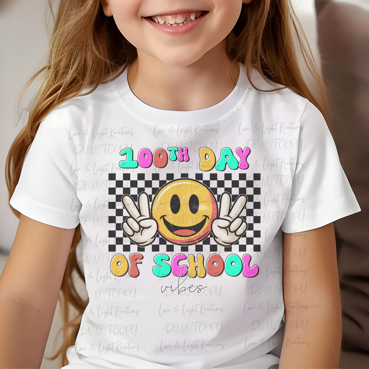 Smiley Peace 100th day of School Checkered