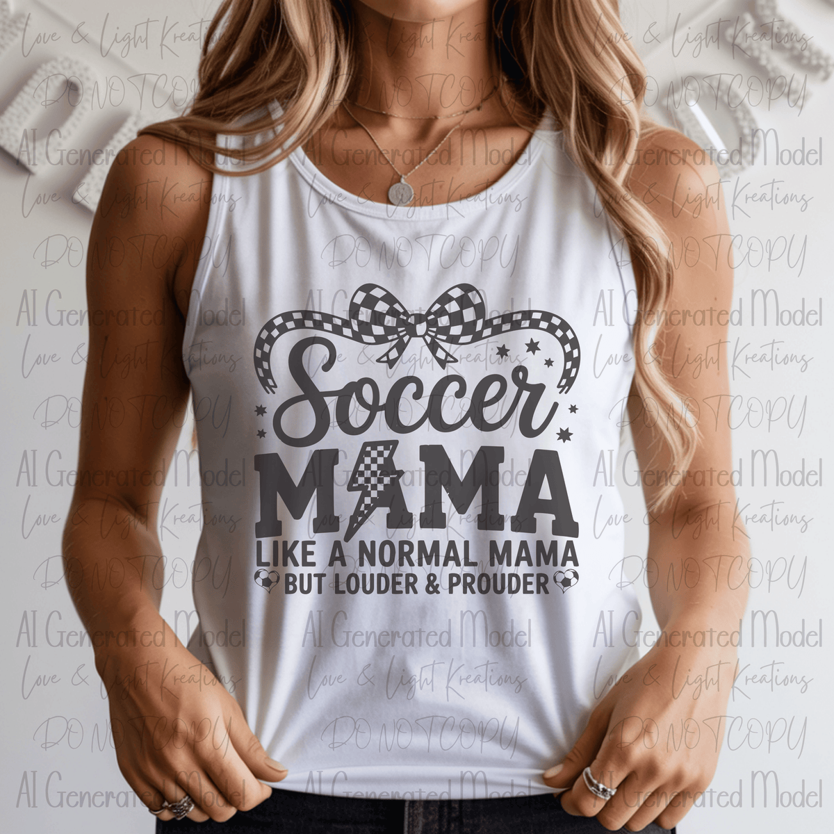 Soccer Mama Like a Normal Mama But Louder Checkered Bow and Lightening Bolt