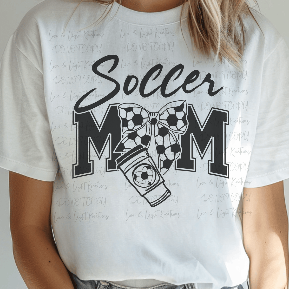 Soccer Mom with Soccer Coquette Bow and Coffee Cup