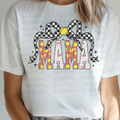Softball Mama with Pattern Letters and Checkered Coquette Bow