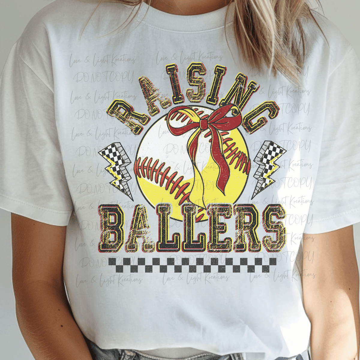 Softball Raising Ballers with Checkered Lightening Bolts