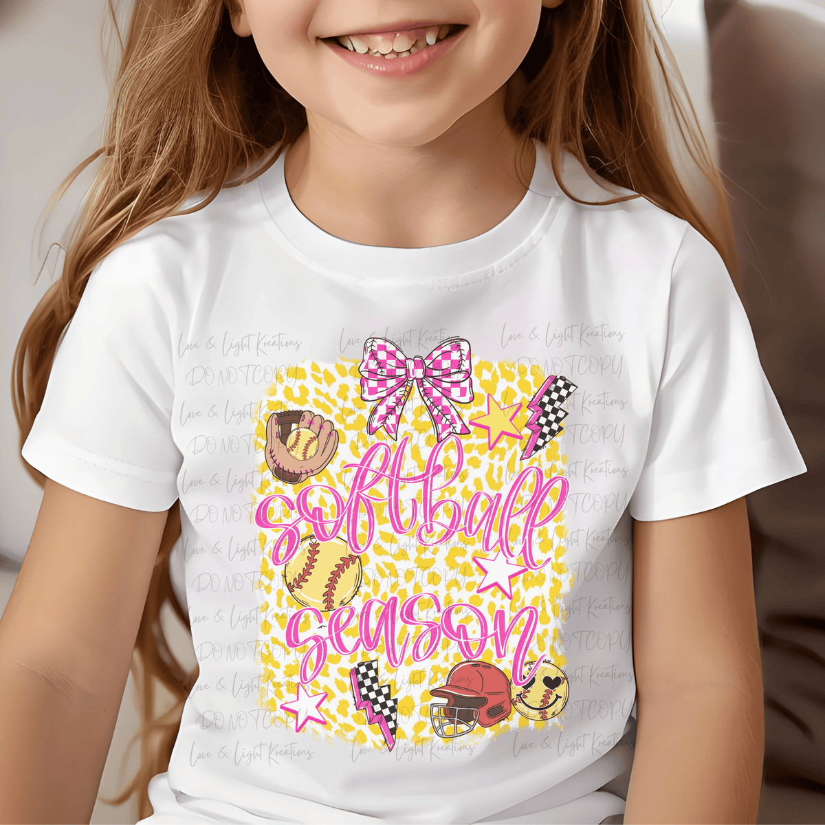 Softball Season in Pink and Yellow Leopard Print with Elements