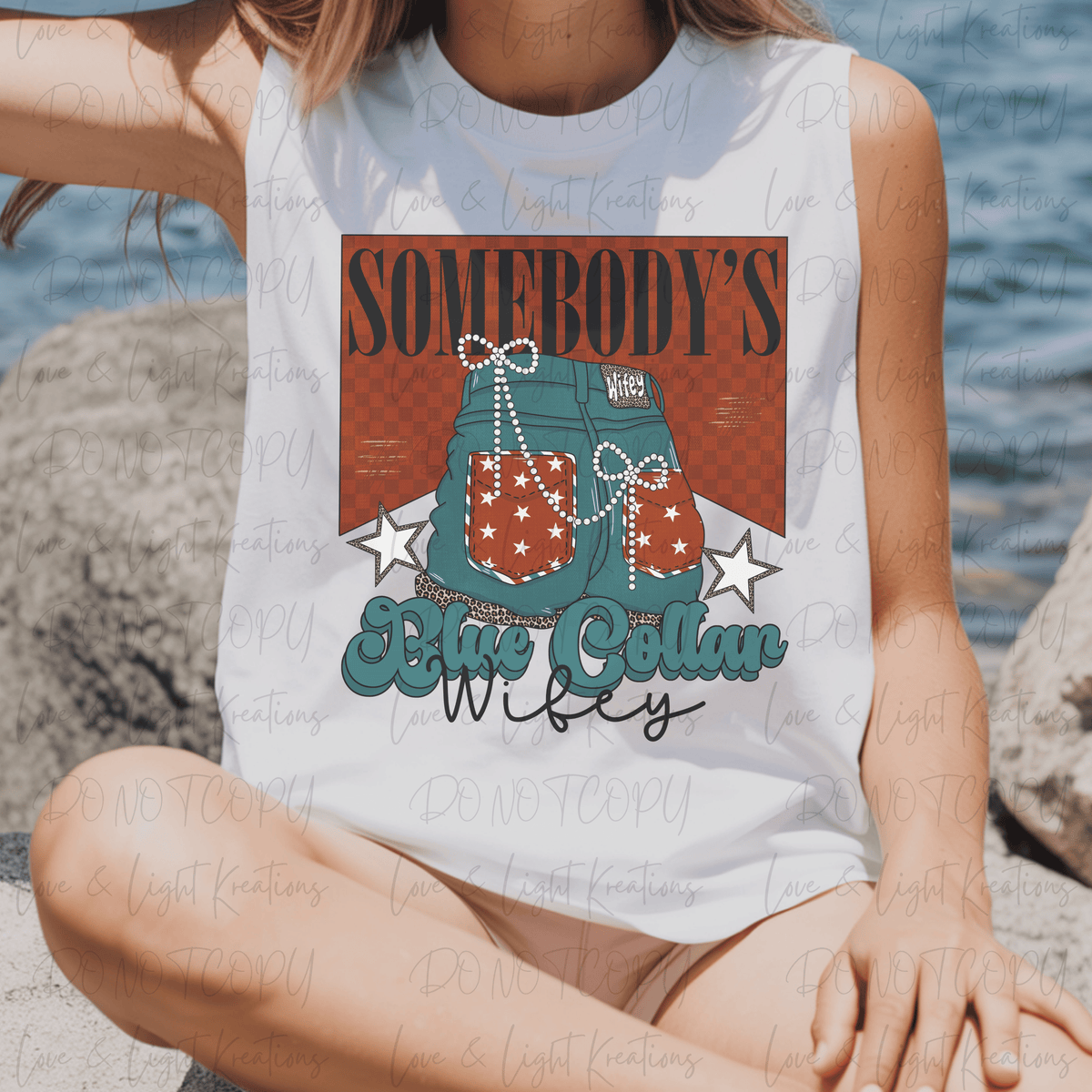 Somebody's Blue Collar Wifey Edgy Western with Bows Black Font