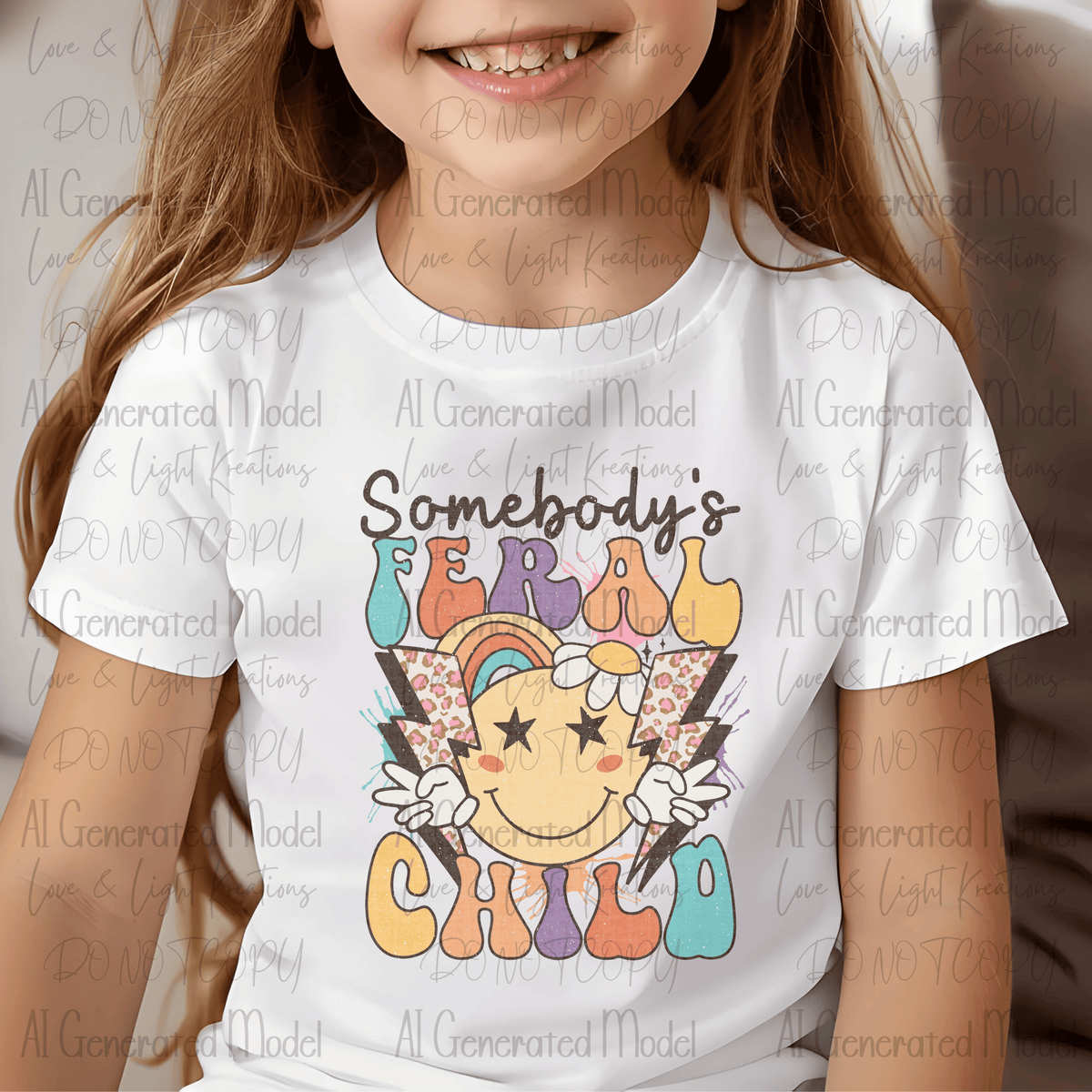 Somebody's Feral Child Retro with Smiley and Lightening Bolts Distressed