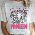 Somebody's Problem Neon Pink and Leopard Print with Cow Skull