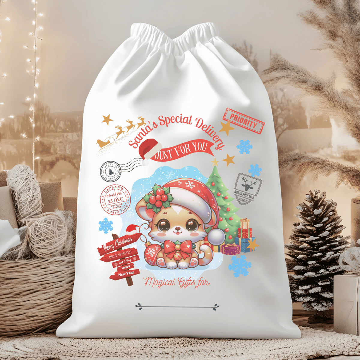 Special Delivery Cute Dog Santa Sack