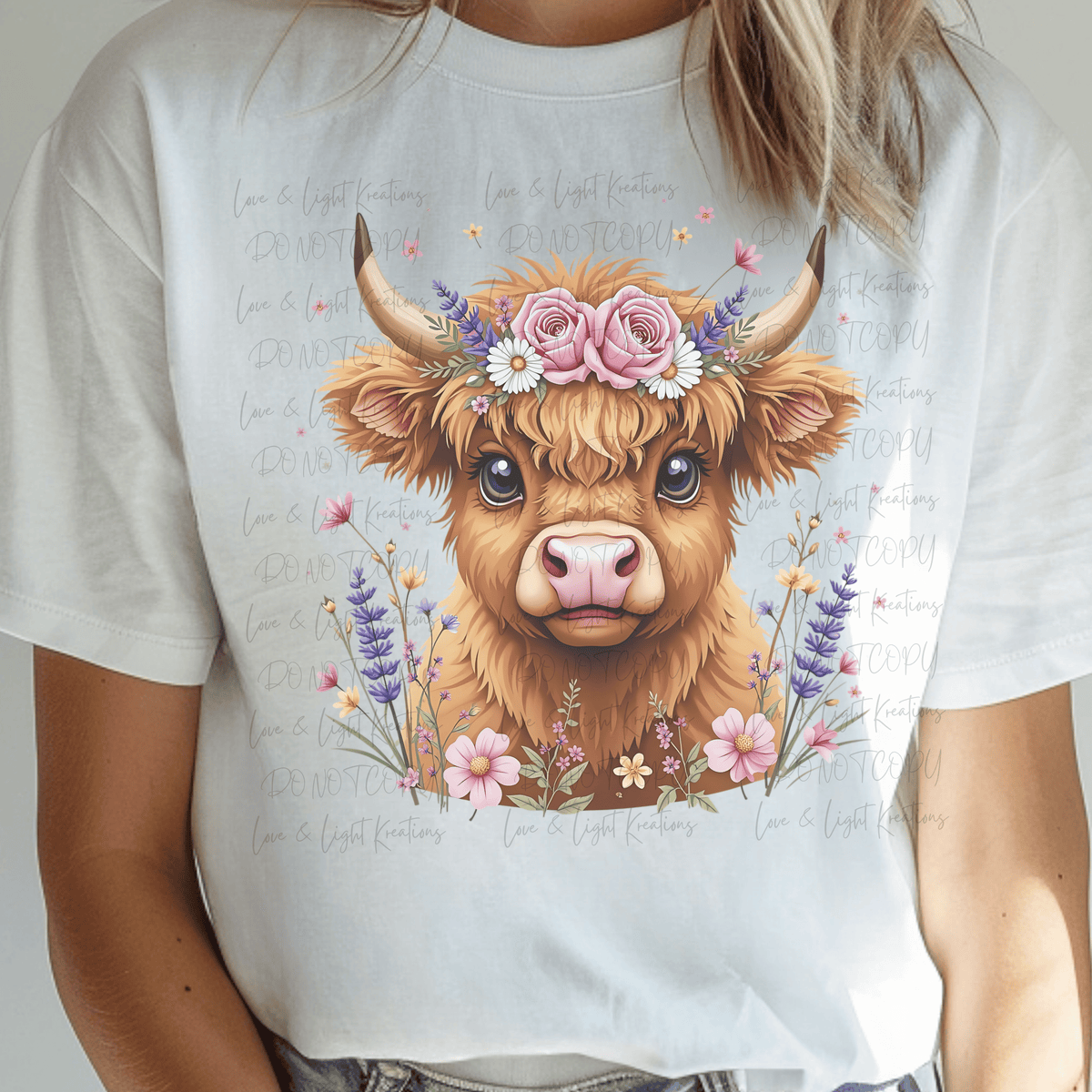 Spring Highland Cow with Flowers