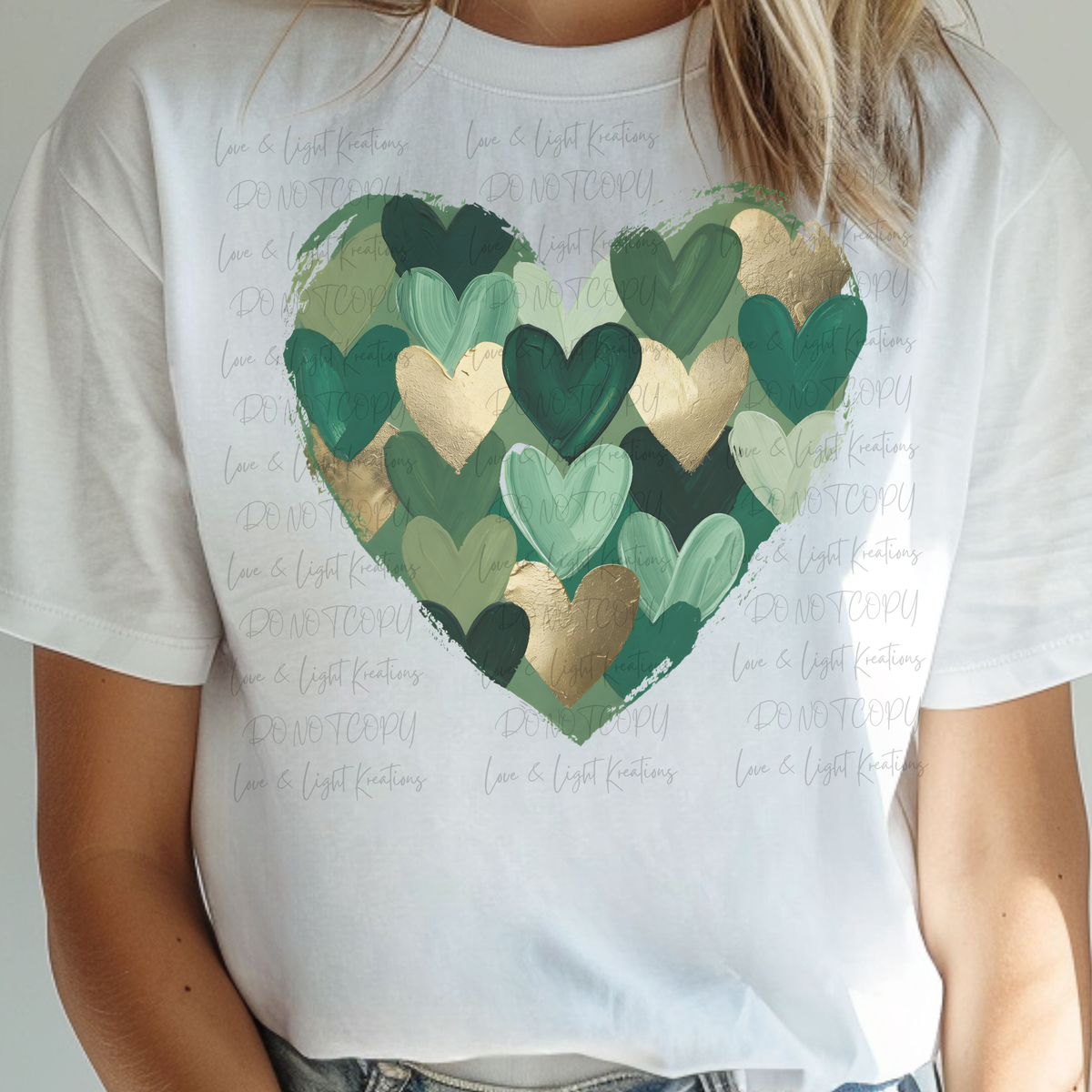 St Patricks' heart with Paint Stroke Green and Gold Hearts
