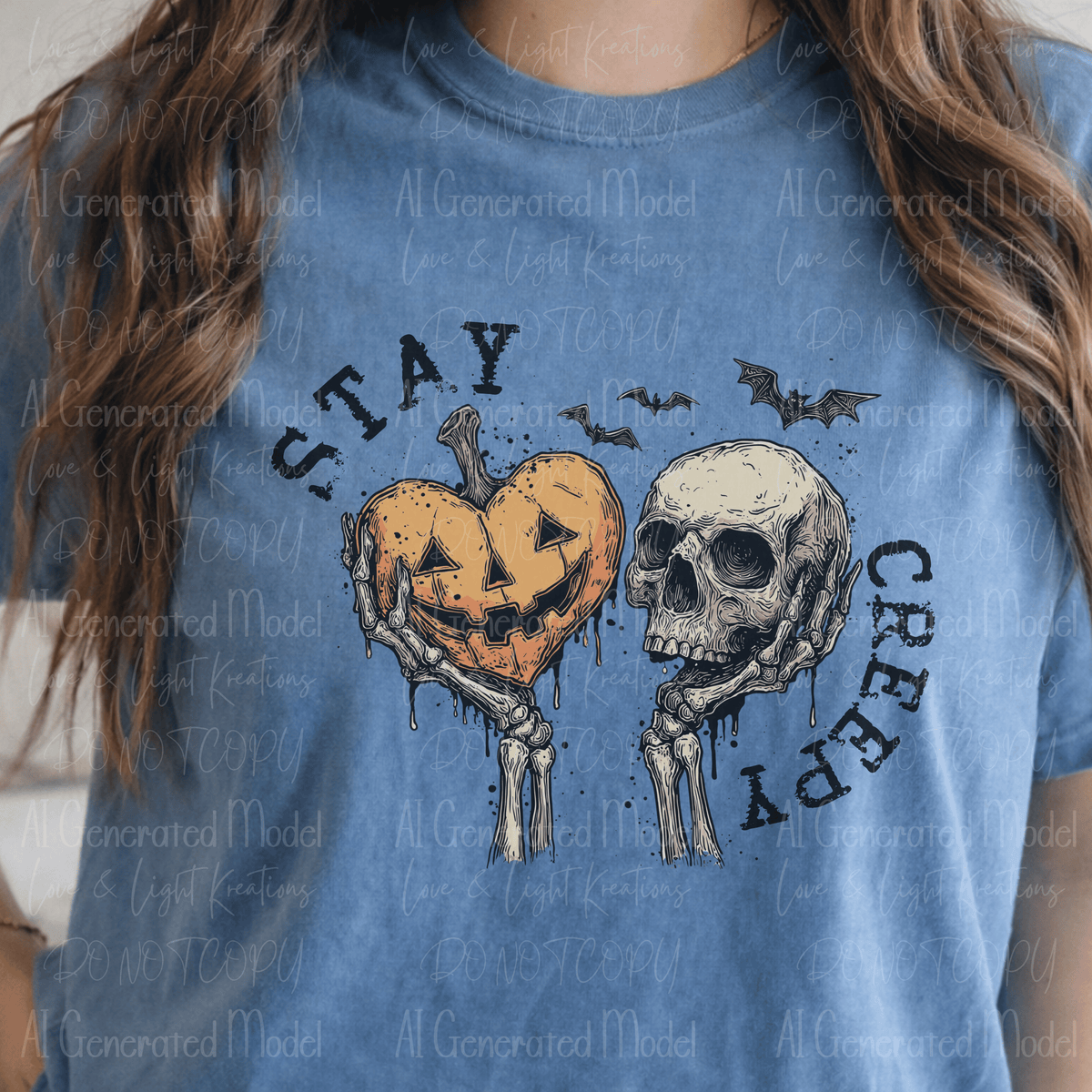 Stay Creepy Skeleton with Jack-o-Lantern Heart Black