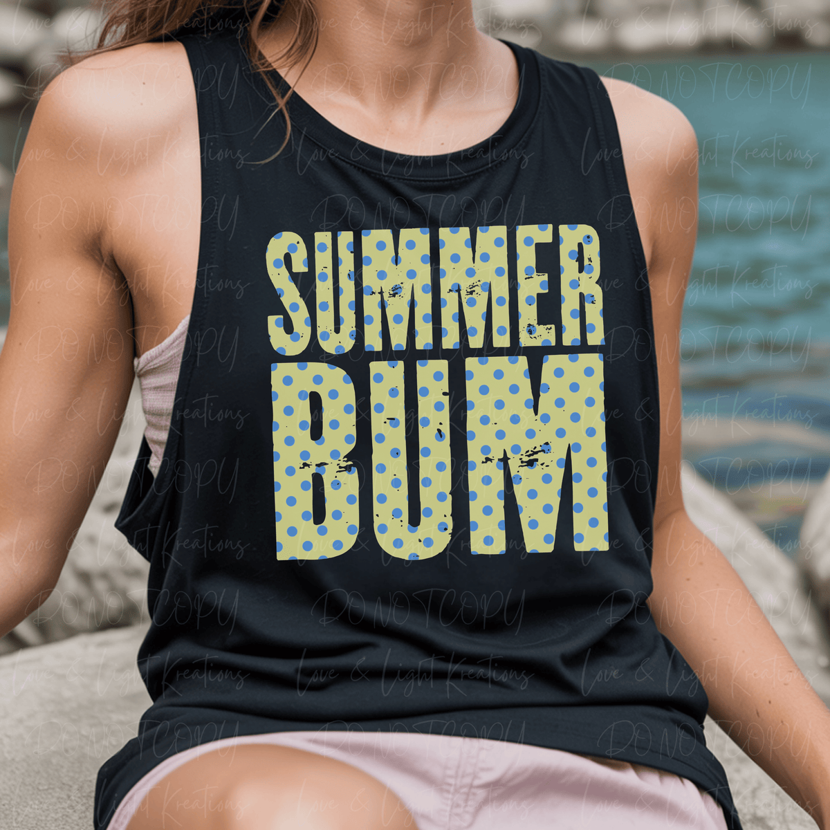 Summer Bum Yellow with Blue Polka Dots