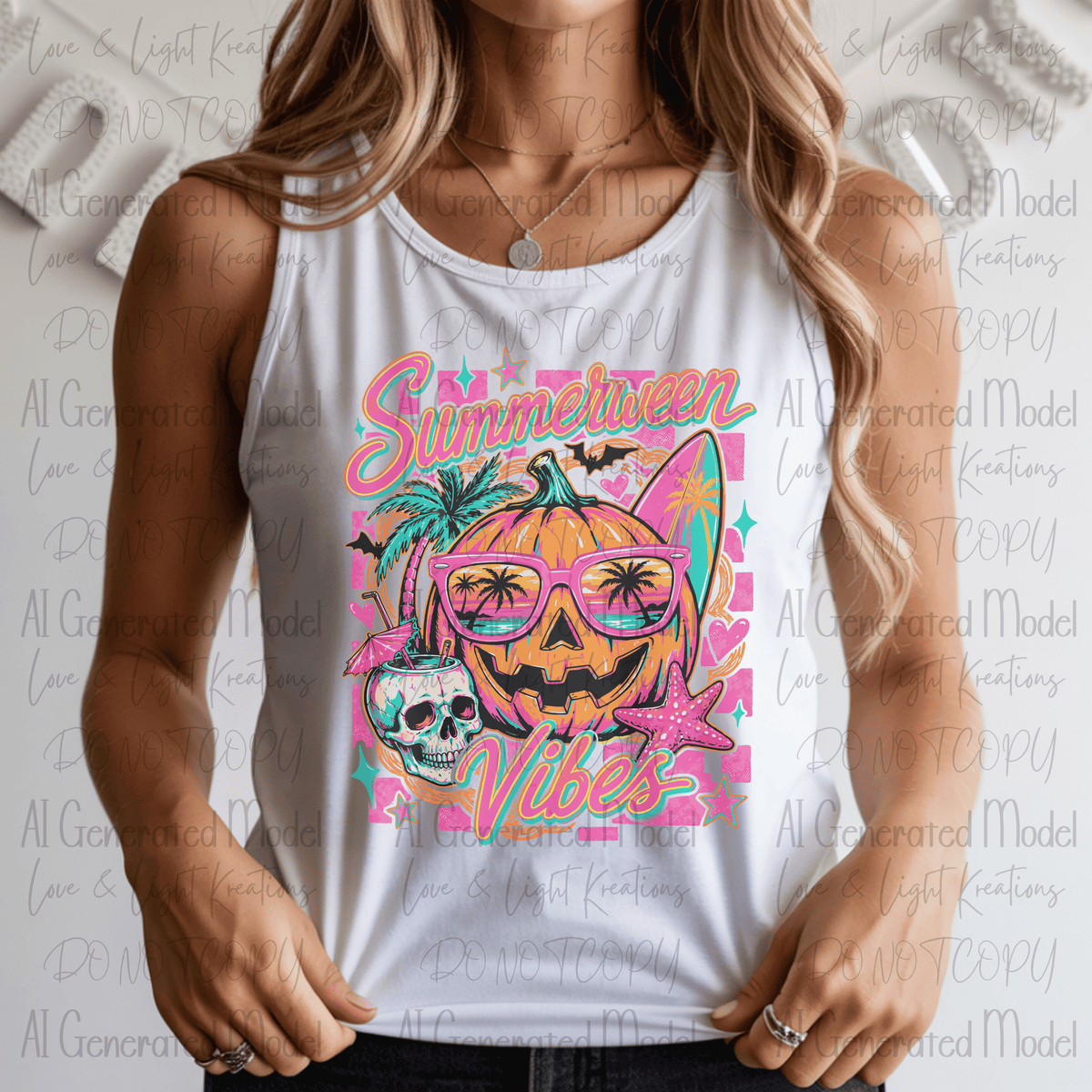Summerween Vibes Neon Pumpkin and Skull