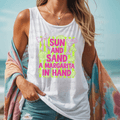 Sun and Sand a Margarita in Hand with Neon Pink and Green Stripes