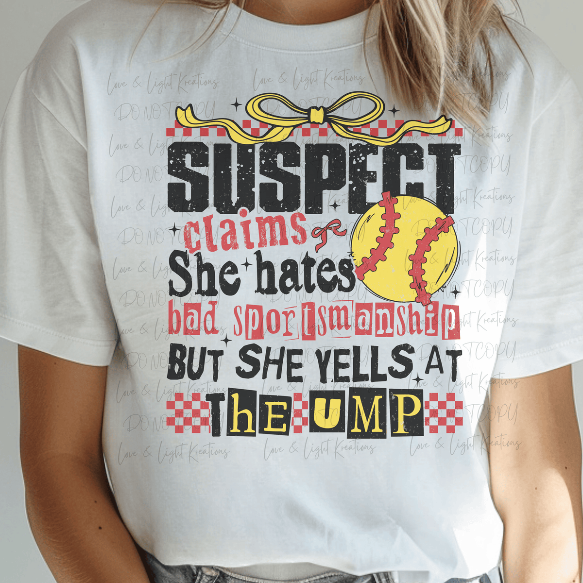 Suspect Claims She Hates Bad Sportsmanship, Yells at the Ump with softball and Yellow Bow
