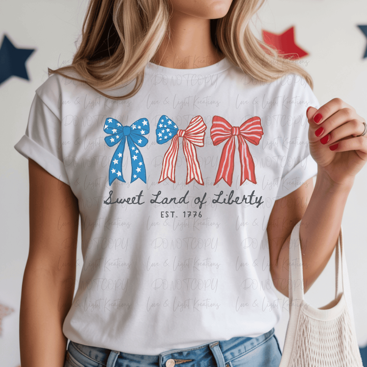 Sweet Land of Liberty with American Coquette Bows Hand-drawn