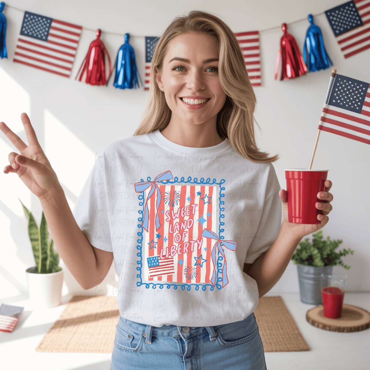 Sweet Land of Liberty with Red and White Stripes Stamp Hand-drawn
