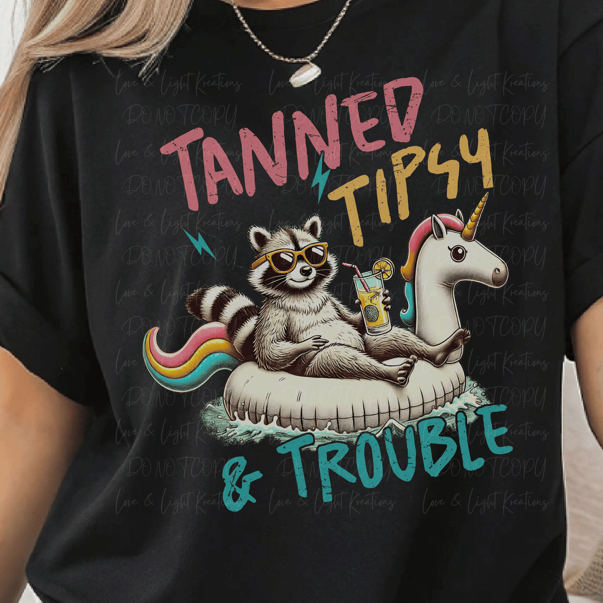 Tanned Tipsy and Trouble Racoon and Unicorn Float