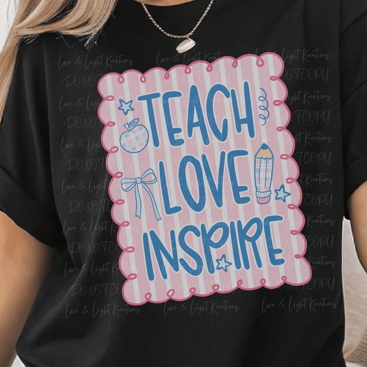 Teach Love Inspire Stripe Stamp with Pastel Pink and Blue