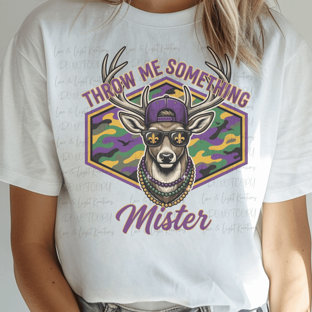 Throw Me Something Mister Deer Head on Mardi Gras Camo
