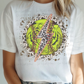 Tiger Softball with Distressed with Leopard Print Lightening Bolt