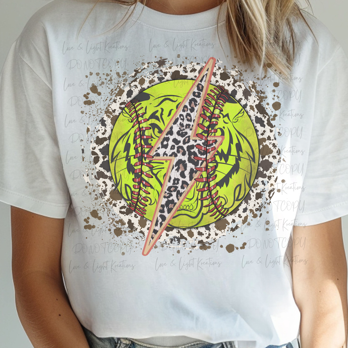 Tiger Softball with Distressed with Leopard Print Lightening Bolt
