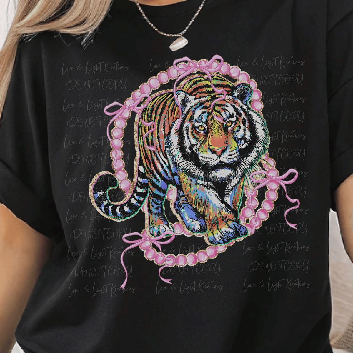 Tiger with Pink Beads and Bows