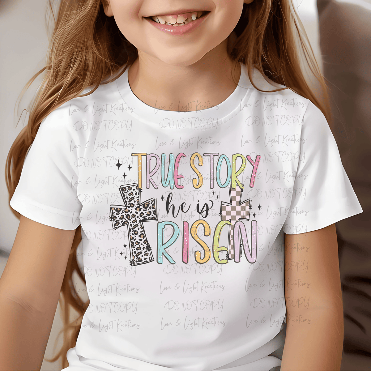 True Story He is Risen Bright Colored with Pattern Crosses