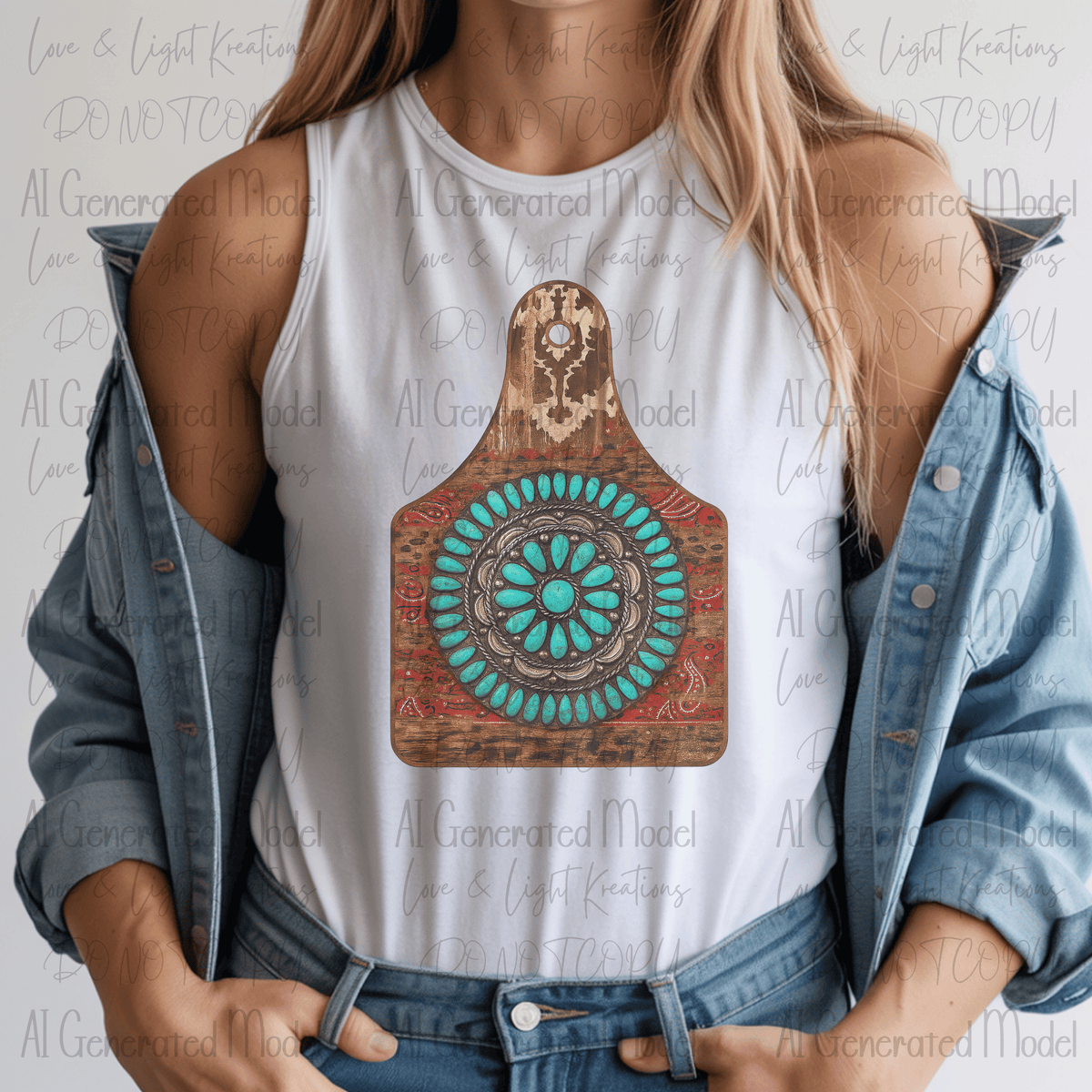 Turquoise Western Gem Cow Tag