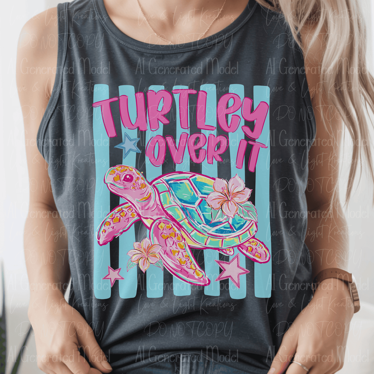 Turtley Over It with Bright Colored Turtle and Blue Stripes