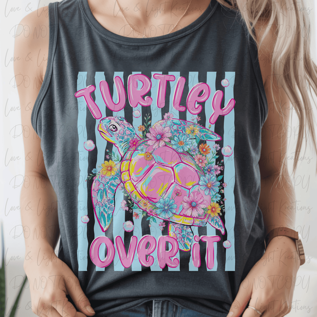 Turtley Over it Turtle with Bright Colors and Blue Stripes