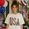 USA Camo Outline in Red White and Blue with White Coquette Bow