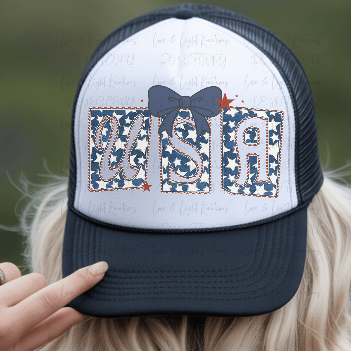 USA Cutout Stamps with Blue Coquette Bow