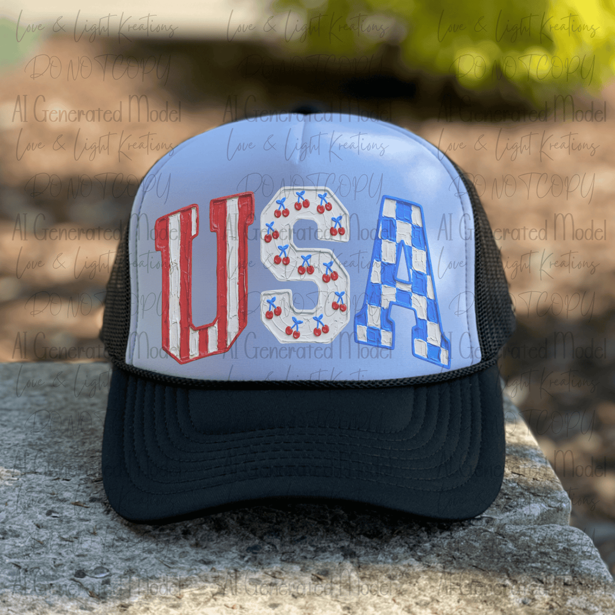 USA Stripes, Cherries and Blue Checker