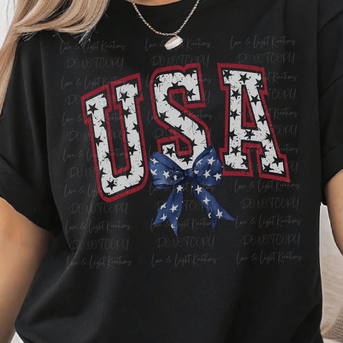 USA With Stars and Blue Coquette Bow