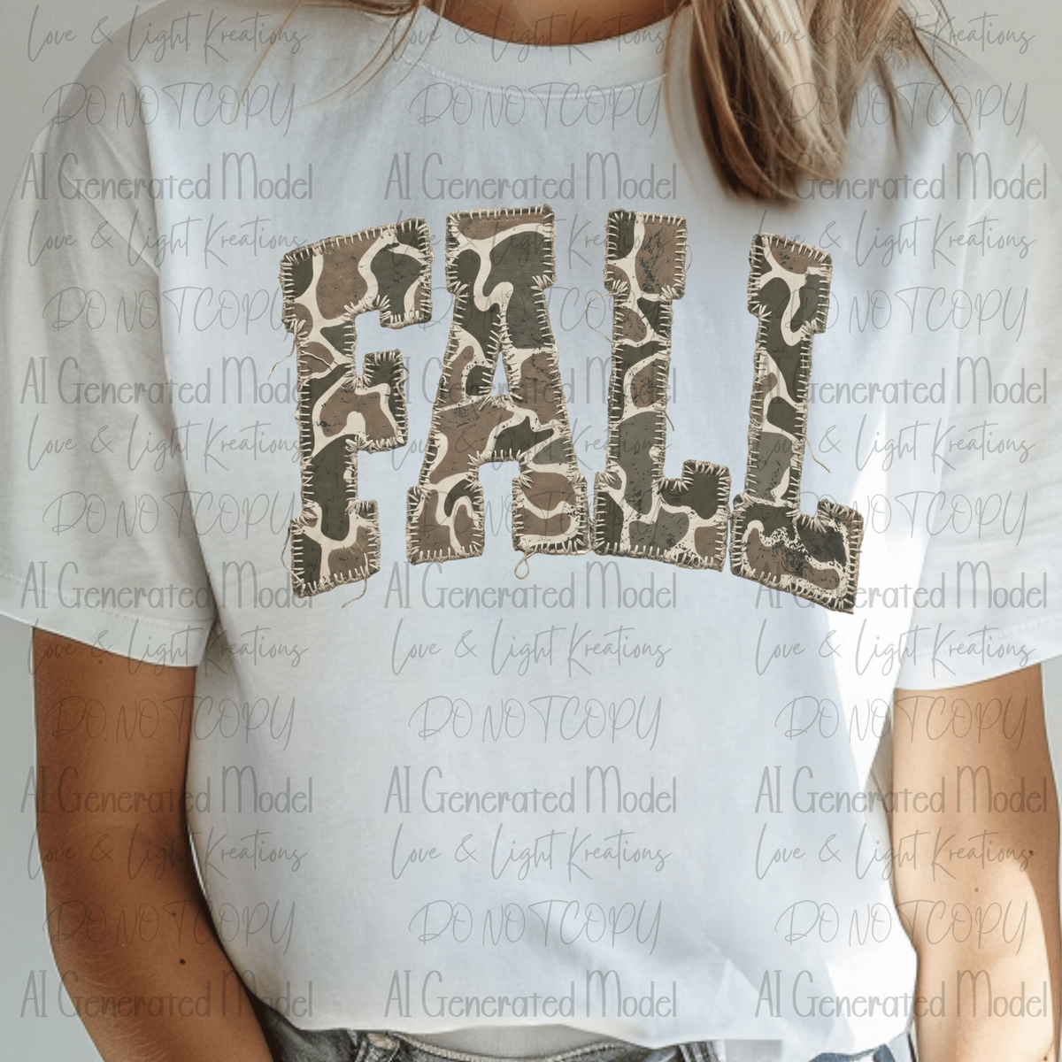 Faux Distressed Varsity Camo Fall Tee