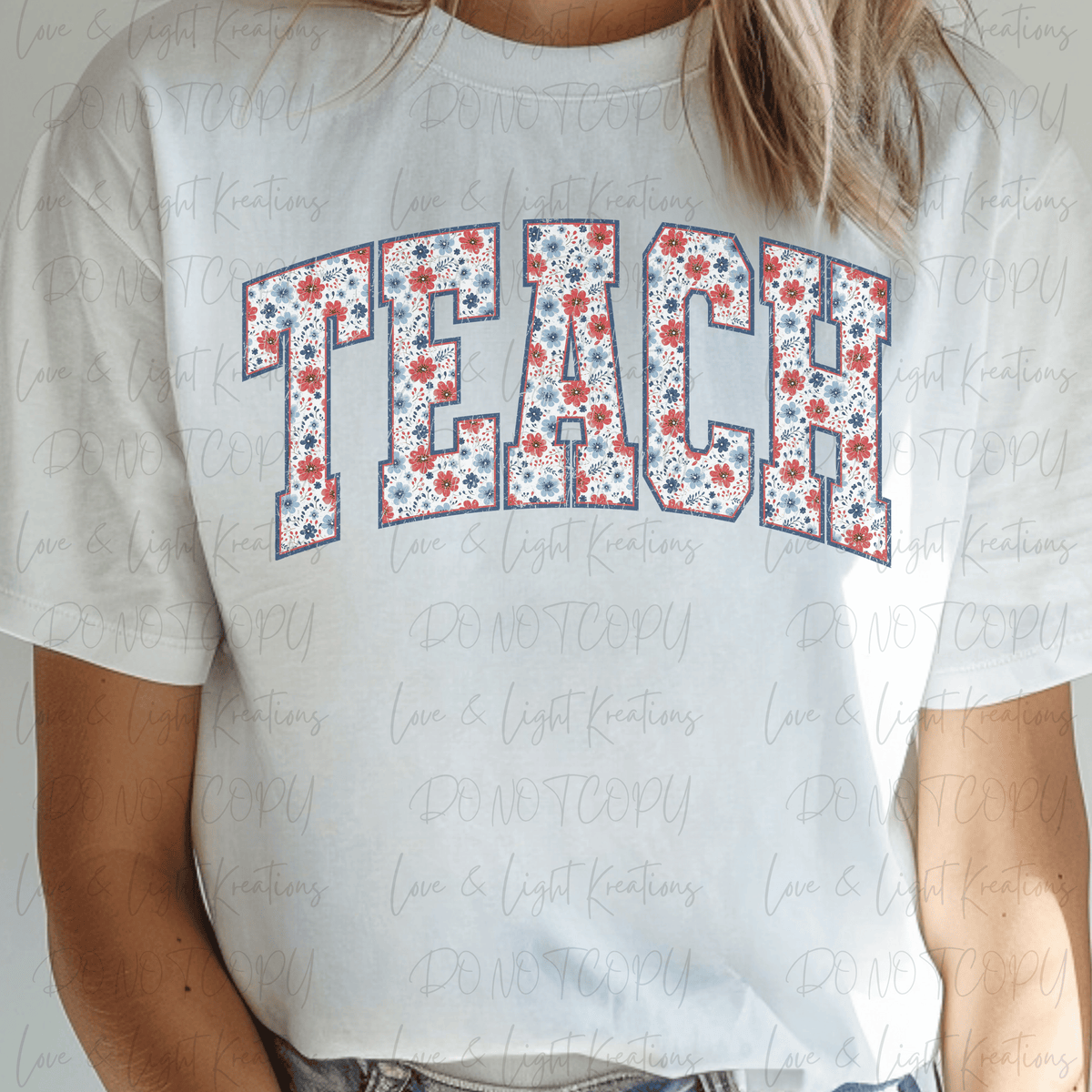Varsity Teach with Red, White, and Blue Floral Print