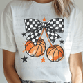 Water Color Cherry Basketballs with Checkered Coquette Bow