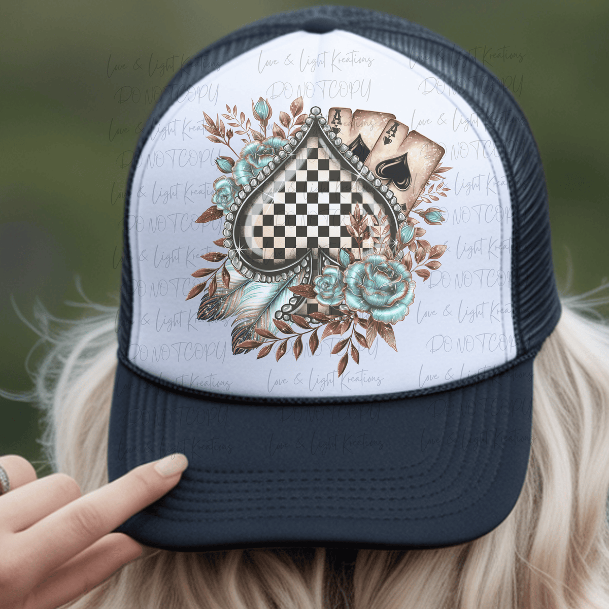 Western Ace of Spades with Flowers and Feathers Hat